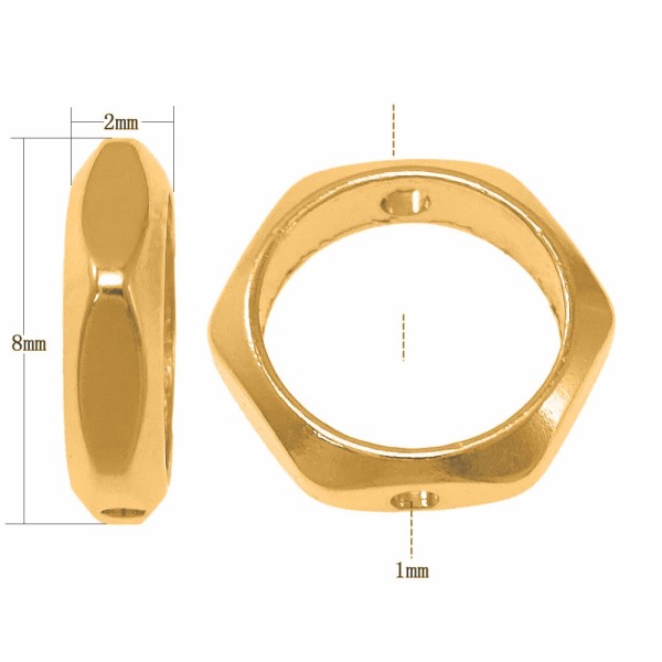 Hexagon Element 8mm - Edelstahl 14k vergoldet - 1 Stück