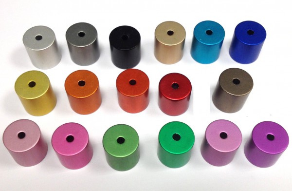 Aluminium cylinders/tubes anodised 10x10 mm – 17 pieces in different colors